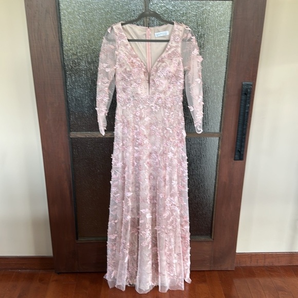 Mac Duggal Pink Embellished Long Sleeve Gown - Picture 5 of 15